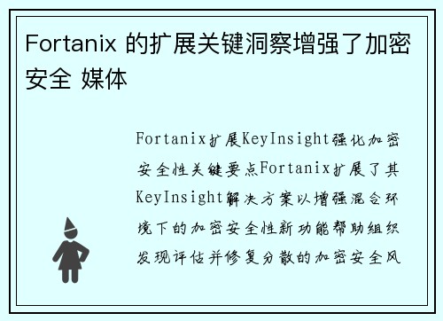 Fortanix 的扩展关键洞察增强了加密安全 媒体
