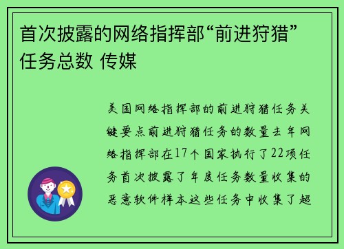 首次披露的网络指挥部“前进狩猎”任务总数 传媒