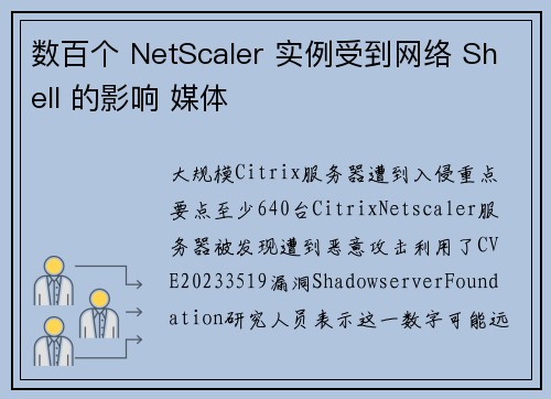 数百个 NetScaler 实例受到网络 Shell 的影响 媒体